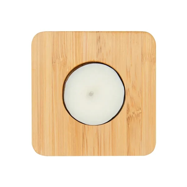 Bamboo candle holder with unscented soy wax tea light candle.... from ASI 61125 Hit Promotional Products / Hit®