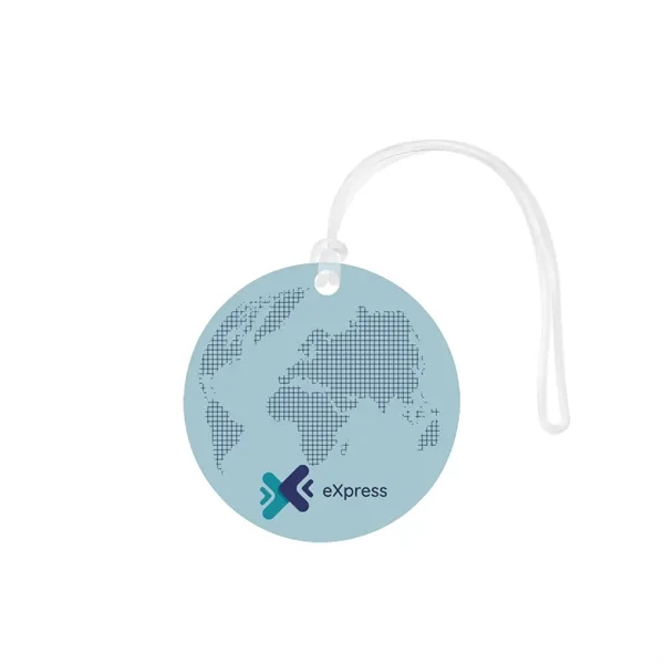 Round acrylic bag tag with PVC spaghetti strap attachment.... from ASI 61125 Hit Promotional Products / Hit®