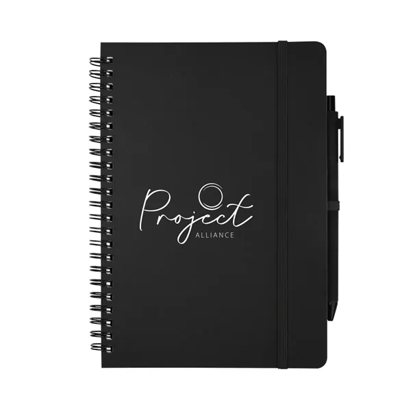 Spiral bound notebook with 80 lined pages, plunger action pen, strap... from ASI 61125 Hit Promotional Products / Hit®