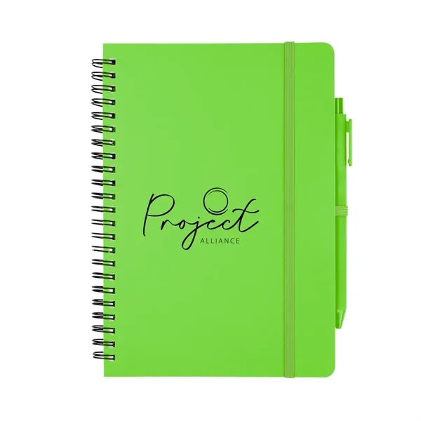 Spiral bound notebook with 80 lined pages, plunger action pen, strap... from ASI 61125 Hit Promotional Products / Hit®