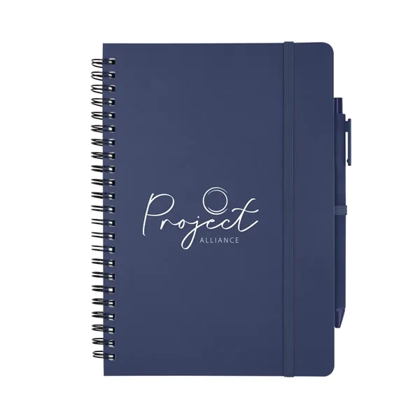 Spiral bound notebook with 80 lined pages, plunger action pen, strap... from ASI 61125 Hit Promotional Products / Hit®