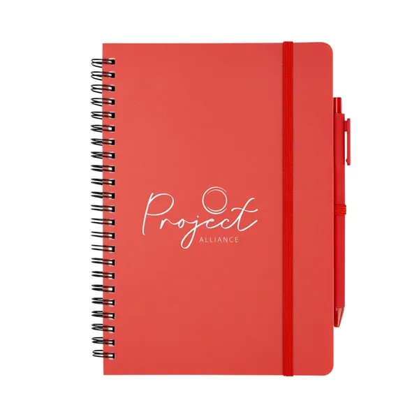 Spiral bound notebook with 80 lined pages, plunger action pen, strap... from ASI 61125 Hit Promotional Products / Hit®