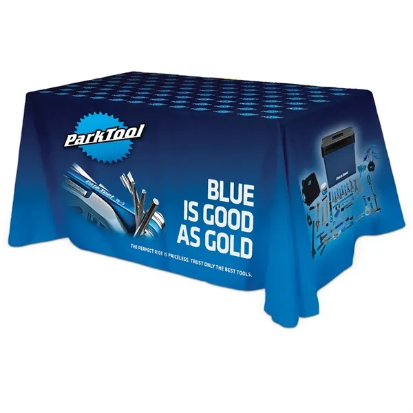 128" x 64" rPET polyester 3-sided full-color table cover. Washable, flame... from ASI 61966 HPG / Beacon Promotions