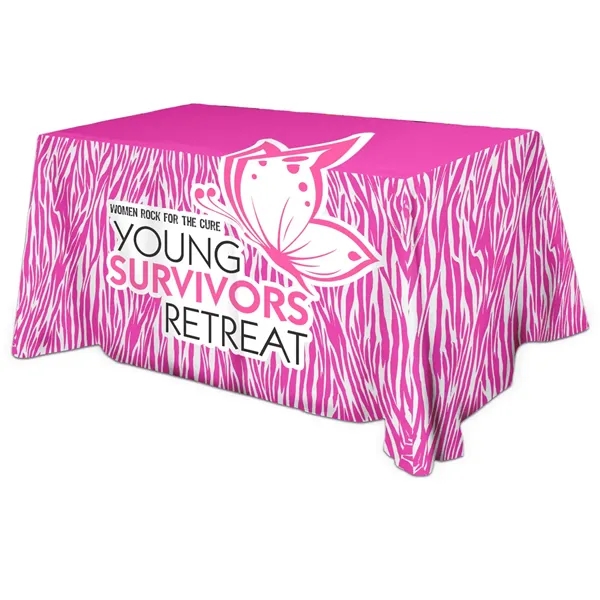 128" x 64" rPET polyester 3-sided full-color table cover. Washable, flame... from ASI 61966 HPG / Beacon Promotions