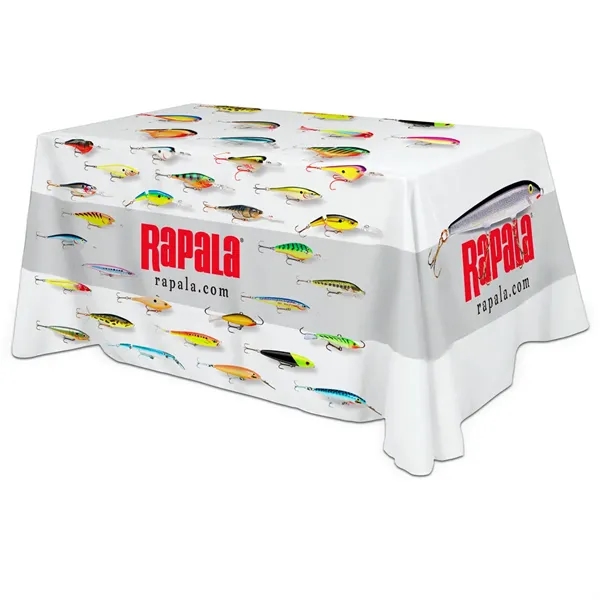 128" x 86" rPET polyester 4-sided full-color table cover. Washable, flame... from ASI 61966 HPG / Beacon Promotions