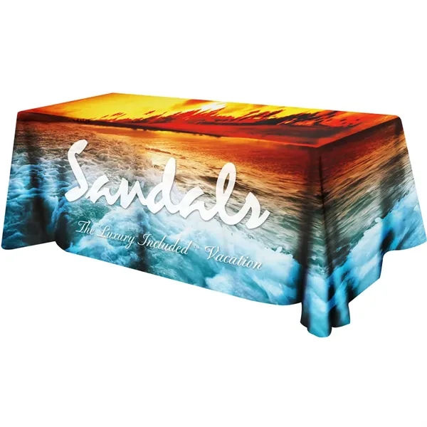 152" x 86" rPET polyester 4-sided full-color table cover. Washable, flame... from ASI 61966 HPG / Beacon Promotions