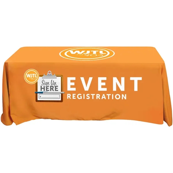 152" x 86" rPET polyester 4-sided full-color table cover. Washable, flame... from ASI 61966 HPG / Beacon Promotions