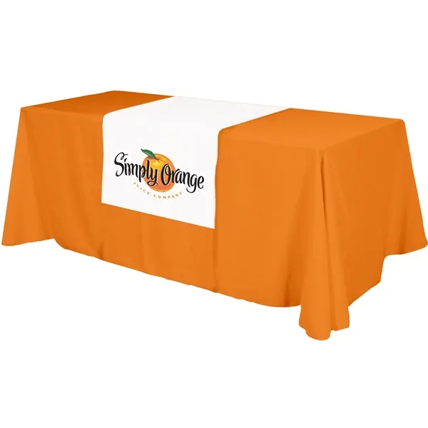 28" x 90" rPET polyester dye sublimated table runner with rolled... from ASI 61966 HPG / Beacon Promotions