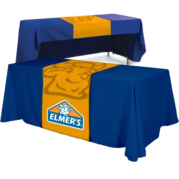 28" x 72" rPET polyester-cotton dye sublimated table runner with rolled... from ASI 61966 HPG / Beacon Promotions