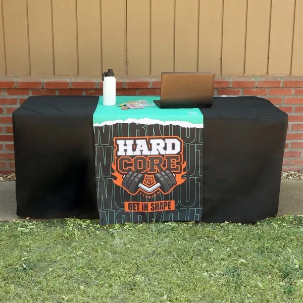 28" x 72" rPET polyester dye sublimated table runner with rolled... from ASI 61966 HPG / Beacon Promotions