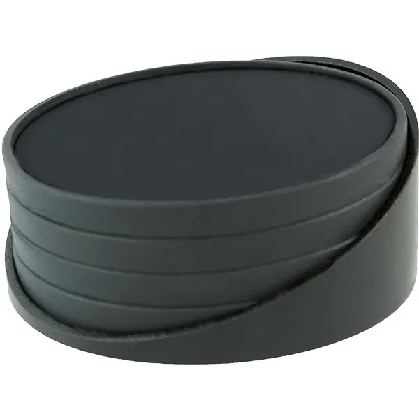 Set of four debossed 3.75" diameter leatherette coasters.... from ASI 71920 Moderne Glass Company Inc / Glass America®