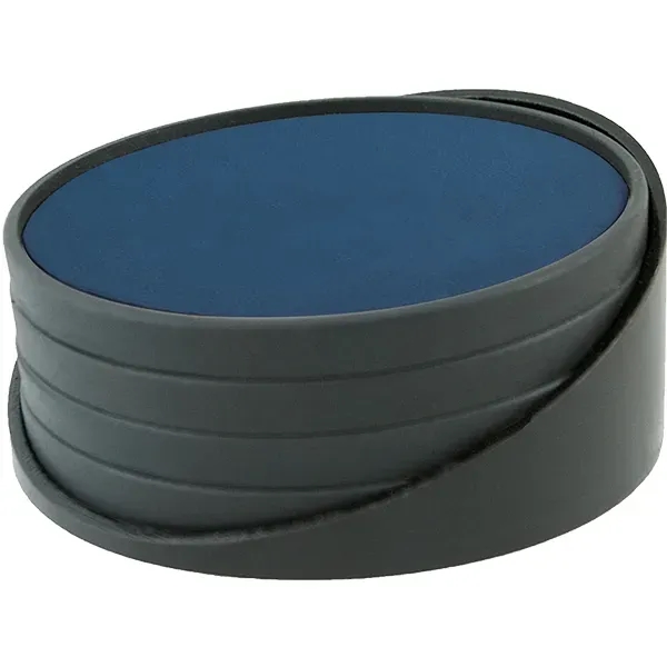 Set of four debossed 3.75" diameter leatherette coasters.... from ASI 71920 Moderne Glass Company Inc / Glass America®
