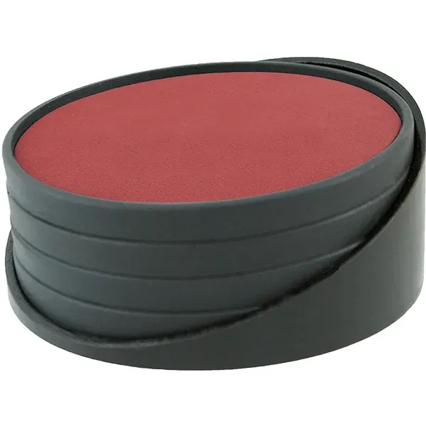 Set of four debossed 3.75" diameter leatherette coasters.... from ASI 71920 Moderne Glass Company Inc / Glass America®