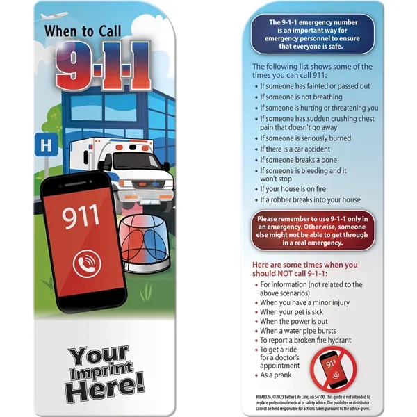 Bookmark - When to Call 9-1-1... from ASI 54100 Fields Manufacturing Inc / Better Life Line
