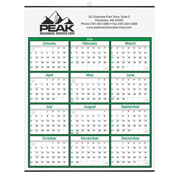 Green and Black Modern Yearly Calendar. Top Imprint.... from ASI 50873 Drum-Line / Drum-line Inc