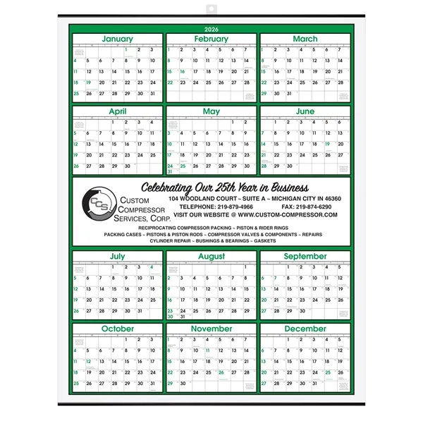 Green and Black Modern Yearly Calendar. Center Imprint.... from ASI 50873 Drum-Line / Drum-line Inc