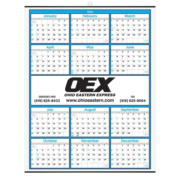 Blue and Black Modern Yearly Calendar. Center imprint.... from ASI 50873 Drum-Line / Drum-line Inc