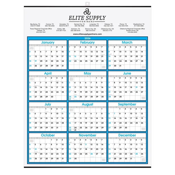 Blue and Black Modern Yearly Calendar. Top Imprint.... from ASI 50873 Drum-Line / Drum-line Inc