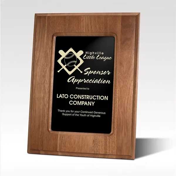 Walnut wood panel award plaque with black insert.... from ASI 93986 Visions/Awardcraft / Visions Awards