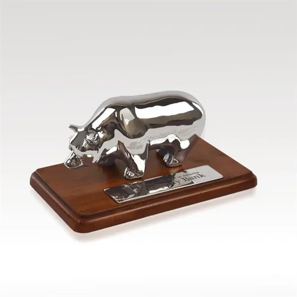 A pewter bear sits atop a wood base for a desktop... from ASI 93986 Visions/Awardcraft