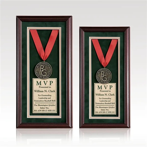 Award plaque featuring a cherry-finished frame with mat, medallion, ribbon and... from ASI 93986 Visions/Awardcraft / Visions Awards