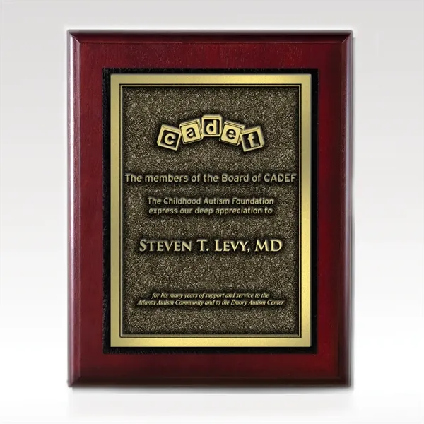 Cherry finished wood plaque with gold finish plate and a keyhole... from ASI 93986 Visions/Awardcraft / Visions Awards