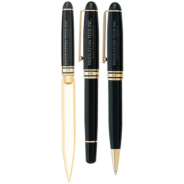Gift set featuring a brass letter opener, rollerball pen and ballpoint... from ASI 39552 BEL Promo
