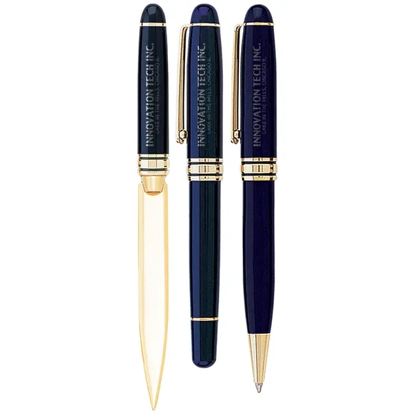 Gift set featuring a brass letter opener, rollerball pen and ballpoint... from ASI 39552 BEL Promo