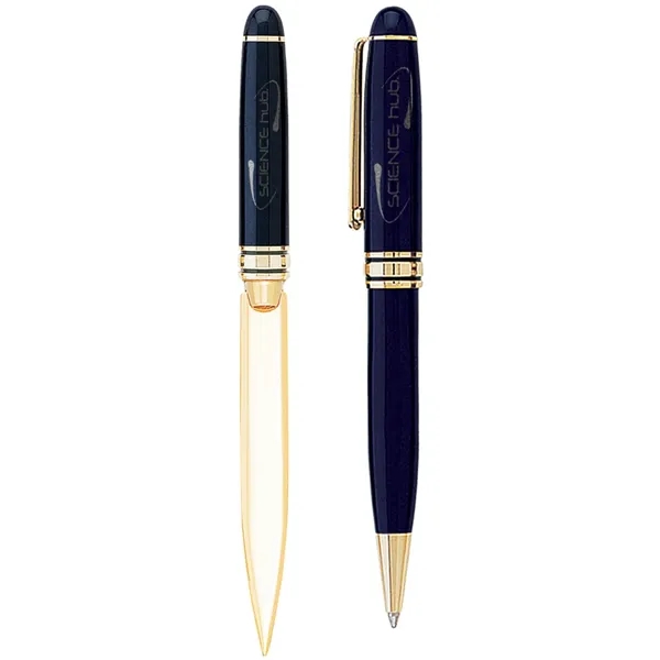 Gift set featuring a brass letter opener, ballpoint pen and gift... from ASI 39552 BEL Promo