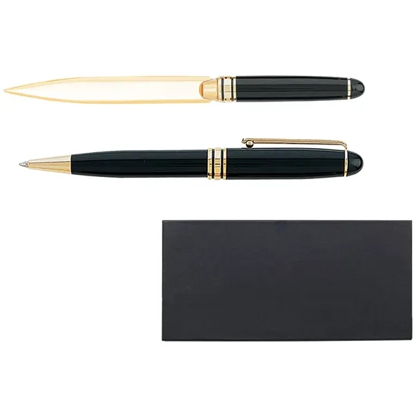Gift set featuring a brass letter opener, ballpoint pen and gift... from ASI 39552 BEL Promo