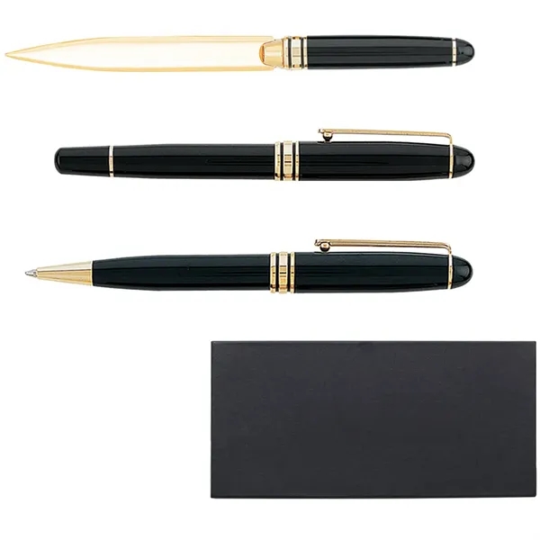Gift set featuring a brass letter opener, rollerball pen and ballpoint... from ASI 39552 BEL Promo