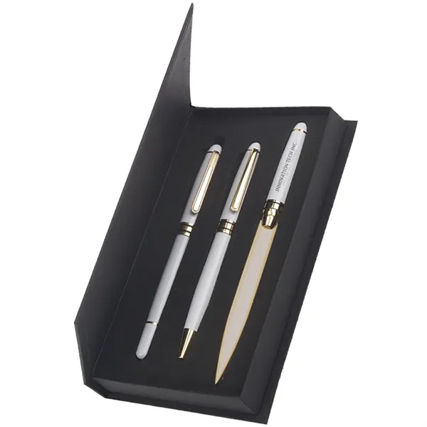 Gift set featuring a brass letter opener, rollerball pen and ballpoint... from ASI 39552 BEL Promo
