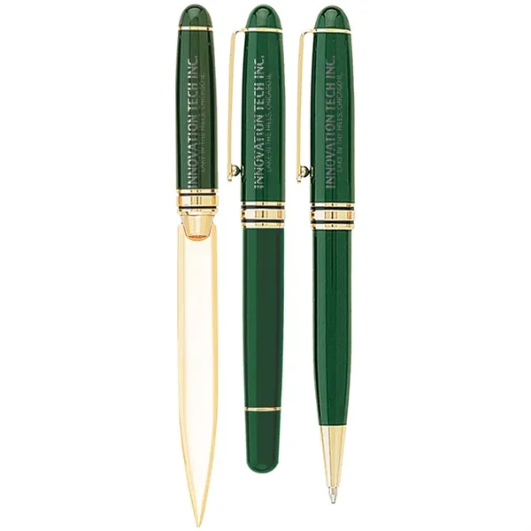 Gift set featuring a brass letter opener, rollerball pen and ballpoint... from ASI 39552 BEL Promo