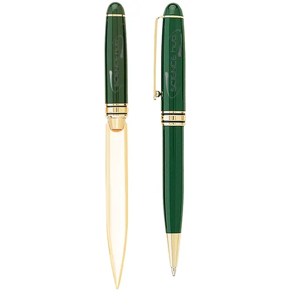 Gift set featuring a brass letter opener, ballpoint pen and gift... from ASI 39552 BEL Promo