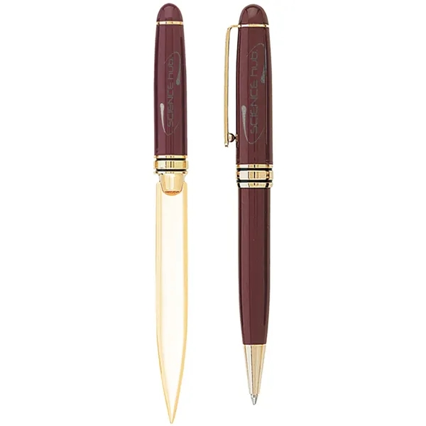 Gift set featuring a brass letter opener, ballpoint pen and gift... from ASI 39552 BEL Promo
