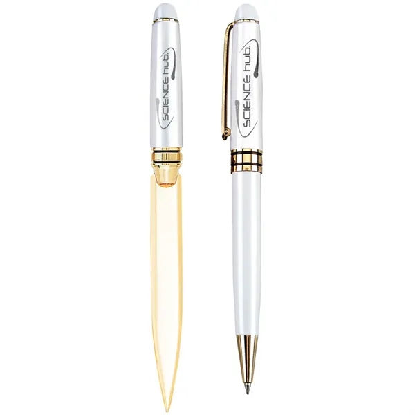 Gift set featuring a brass letter opener, ballpoint pen and gift... from ASI 39552 BEL Promo
