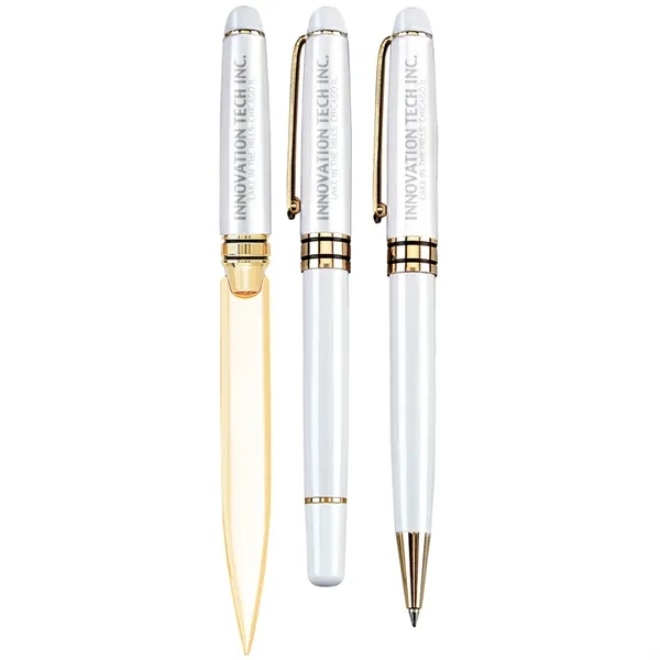 Gift set featuring a brass letter opener, rollerball pen and ballpoint... from ASI 39552 BEL Promo