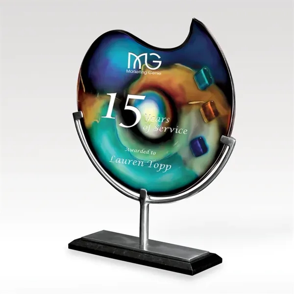 Award that combines waves of turquoise and blue with gold ArtGlass,... from ASI 93986 Visions/Awardcraft / Visions Awards