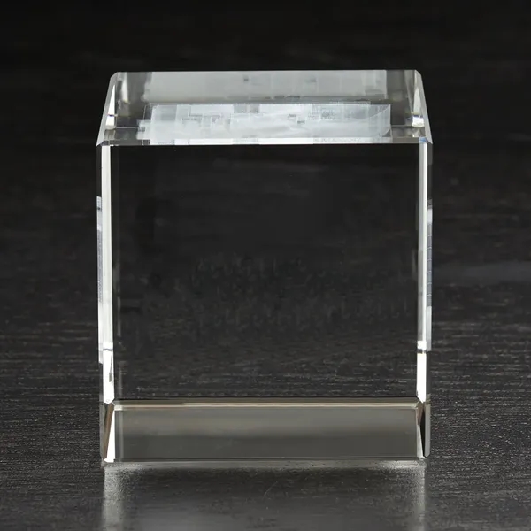 3.13" large flat cube 3D crystal award with customization.... from ASI 68507 The Magnet Group / Benchmark Crystal & Clocks