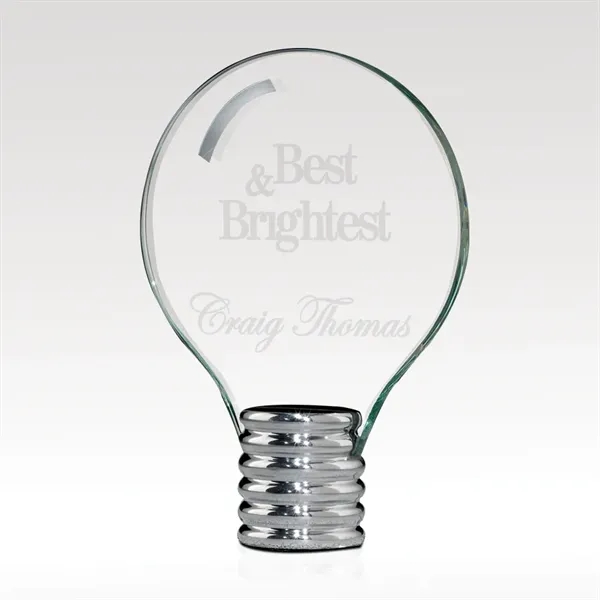 Light bulb shaped award made of polished aluminum and shaped glass.... from ASI 93986 Visions/Awardcraft / Visions Awards