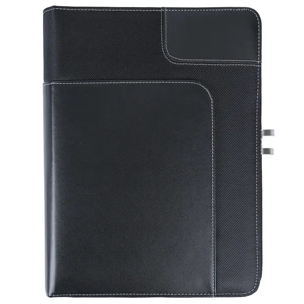 Simulated leather 3-ring zip portfolio with black design on cover for... from ASI 46755 Cosmo Promos