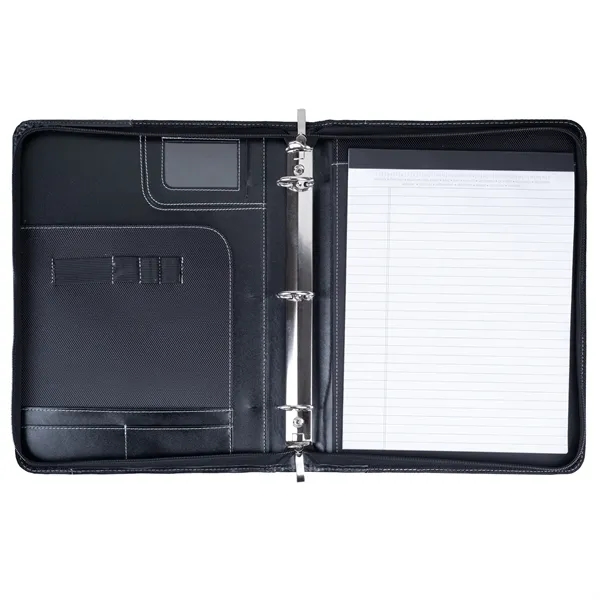 Simulated leather 3-ring zip portfolio with black design on cover for... from ASI 46755 Cosmo Promos