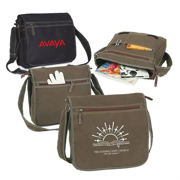 Messenger bag made of canvas with zippered front and back pockets,... from ASI 37455 Atteff International Inc