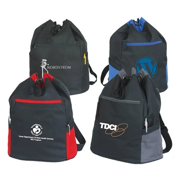 Polyester drawstring backpack with 2 side pockets with hook and loop... from ASI 37455 Atteff International Inc