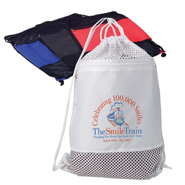 Nylon drawstring mesh 2-tone backpack with full width zippered pocket.... from ASI 37455 Atteff International Inc