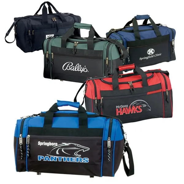 Polyester gym bag with U-shape opening and large zippered compartments on... from ASI 37455 Atteff International Inc