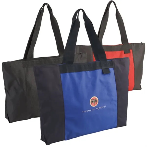 Jumbo polyester two tone tote bag with straps, zipper closure and... from ASI 37455 Atteff International Inc