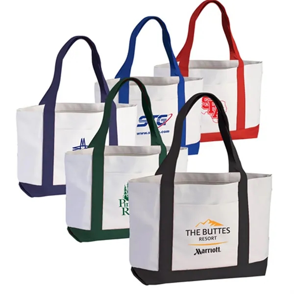 Two tone polyester boat tote bag with front pocket and hand... from ASI 37455 Atteff International Inc