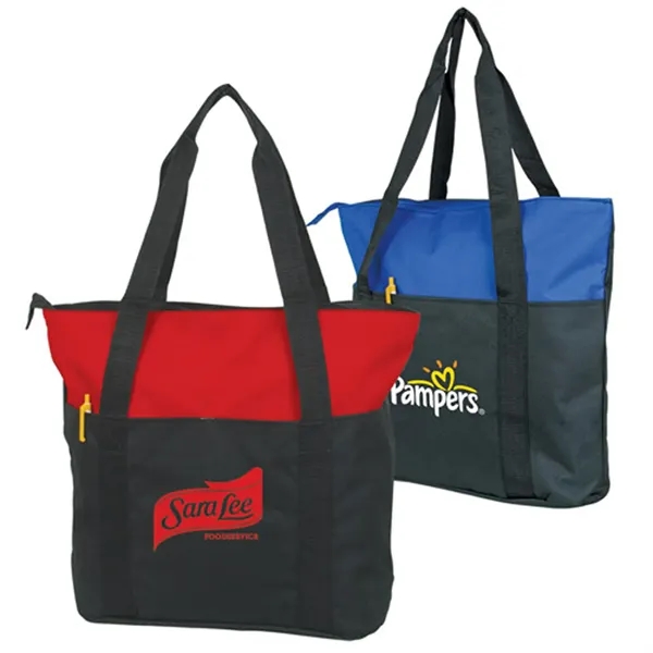 Two-tone zipper tote bag made of 600 denier polyester with zippered... from ASI 37455 Atteff International Inc