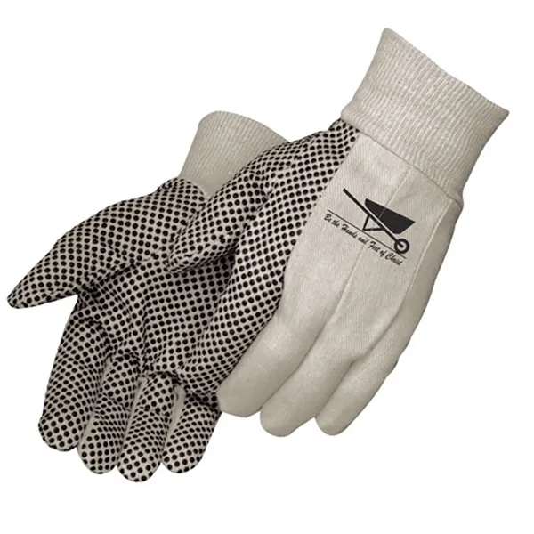 Fluorescent blue canvas work gloves with black PVC dots on palm.... from ASI 37455 Atteff International Inc